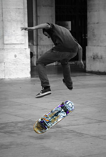 skateboard, bruslař, sportovní, chodník, chlap, muž, lidé, skok, triky