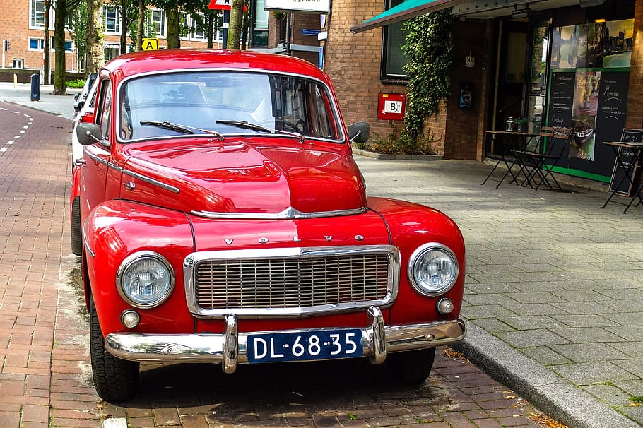 auto, klasický, volvo, klasická auta, vinobraní, automobil, Červené, retro