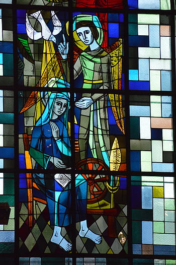 vitráže, okno, kostel, barvitý, anděl, mary, zvěstování, festival, Marian, holubice, Svatý Duch