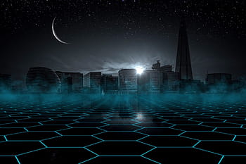 noc, futuristický, panoráma města, v noci, fotky, mřížka, měsíc, veřejná doména, temný, pozadí, městské scény