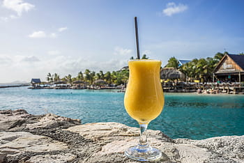 Průhledná, nápojová sklenice, tělo, voda, mučenka daiquiri, tropický, napít se, ostrov, dovolená, moře, pláž