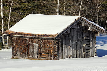 Winter, Barn, Snow, Scale, Wood, log cabin, nature, rural, old, roof, mood