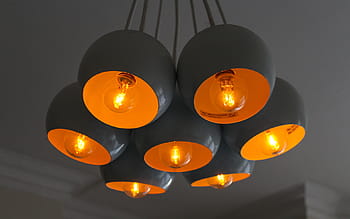 svítí, Šedá, oranžový, závěsné lampy, bílý, downlight, lustr, otáčet se, světla, žárovka, výzdoba