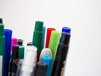 colorful, pen, marker, art, drawing, school, office, supplies, white, table, work