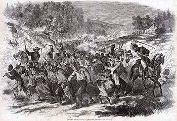 konfederační vojska, unikl, otroci, zadní, zajetí, komplic, vojsko, doprovod, uprchlíci, afro Američané, ilustrace