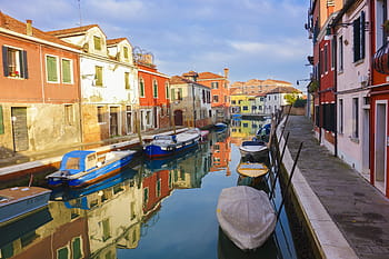 vuoto, Barche, acqua, accanto, percorsi, murano, Venezia, casa dipinta, colorato, Italia, colore