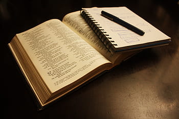 Černá, kuličkové pero, horní, bílý, spirála notebook, rezervovat, bible, text, literatura, křesťanství, starý