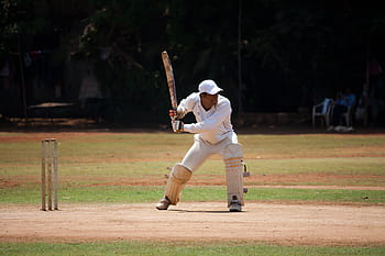man, playing, cricket game, cricket, batsman, sports, stumps, hitting, ground, cricketer, pitch