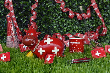 red, cross, deer, ribbon decor, national day, switzerland, celebrate, souvenirs, flag, swiss flag, sac diameter