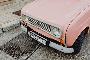 4, tua, vintage, klasik, Eropa, jalan, kota, mobil, Pink, Renault, city