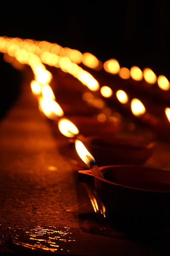 selective, focus photo, lighted, Candles, Night, Diyas, Diwali, Deepam, festival, oil lamp, flame