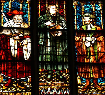 leipzig, saxony, germany, historic center, historically, thomas church, stained glass, church window, christianity, luther, martin luther