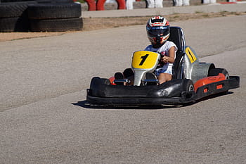 enfant, conduite, aller, kart, kart, course, faire du kart, Piste, Chariot, course, faire du karting, los