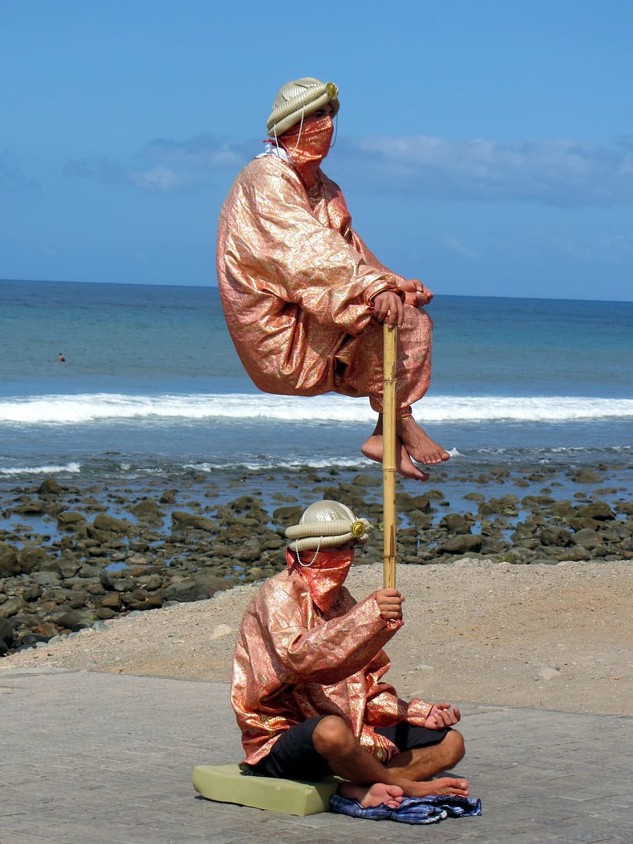 Beach, Water, Jester, Juggle, sea, people, senior Adult, men, outdoors, one Person, travel Locations