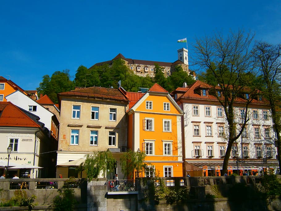 ljubljana, city centre, slovenia, ljubljana castle, colorful houses