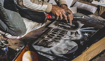 man, painting, people, art, artist, paint, drawing, spray, car, transportation, one man only