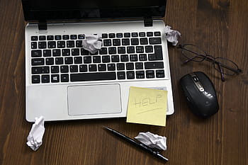 yellow, sticky, note, gray, laptop computer, black, wireless, mouse, framed, eyeglasses, laptop