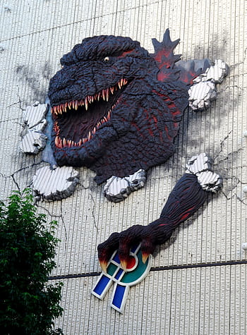 Τέρας, διακόσμηση τοίχων, Τόκιο, godzilla, τείχος, διαφήμιση, υψηλή γωνία θέασης, χωρίς κόσμο, μαλλί, εντός κτίριου, ημέρα