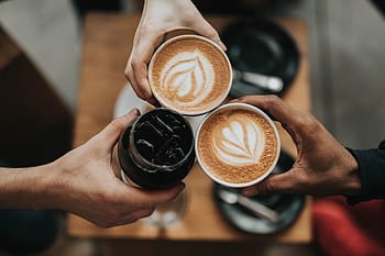 tre, persona, detenzione, tazze, caffè, caldo, bere, caffè espresso, tazza, bar, negozio