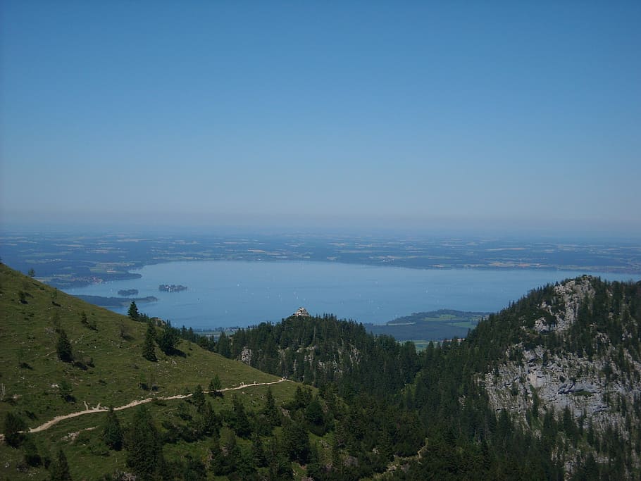 výhled, Chiemsee, kampenwand, jezero, voda, nebe, modrý, chiemgau, hory, vysokohorský