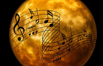 noty, měsíc, hudba, přes měsíc, fotky, harmonie, melodie, noc, veřejná doména, píseň, koule