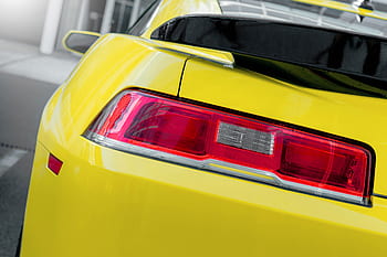 zadní, světlo, žlutá, luxus, auto., zavřít, auto, automobilového průmyslu, camaro, detailní, design