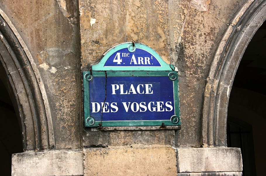 street sign, place de vosges, paris