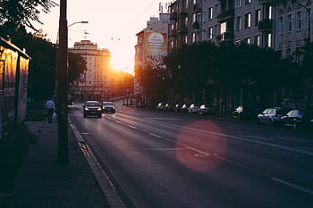 city, sunrise, morning, street, sun, golden, urban, travel, transportation, lights, early morning