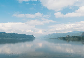 krajina, jezero, voda, odraz, hory, Příroda, venku, nebe, mraky