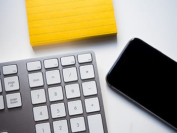 klávesnice, kancelář, lavice, podnikání, práce, technologie, lepkavý, poznámky, mobilní, pohybliví, telefon, chytrý telefon
