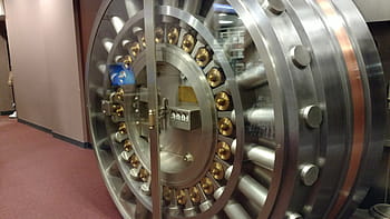 caveau di una banca d'argento, volta, porta del caveau, banca, sicuro, sicurezza, acciaio, serratura, protezione, metallo, macchinario