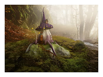 mushroom, magic, forest, light, mist, magic forest, nature, fantasy, landscape, fantasy landscape, fairy tale