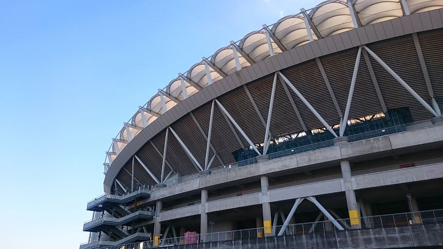 stadium, football, watch, blue sky, outdoors, sports, arena, building, fine weather, soccer, sky