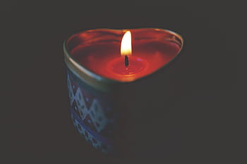 문학, 심장, 모양의, 양초, 모양, 빛, 불, 밤, 흐림, 불꽃, 타고 있는