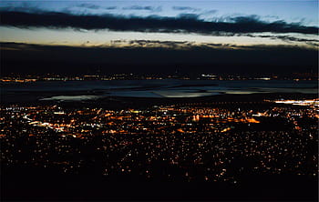 aerial, photography, city lights, dusk, cityscape, nighttime, night, sky, clouds, city, lights