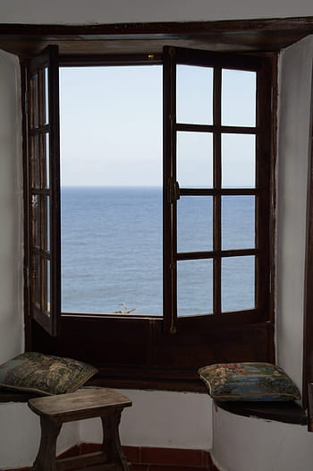 Window, View, Sea, Atlantic, window with a view, holiday house, holiday, rest, recovery, sound of the sea, blue