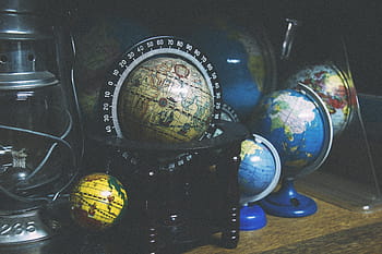 black, terrestrial, globe, three, desk globes, globes, world, geography, lantern, collection, maps
