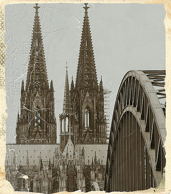 strukturální, fotografie ve stupních šedi, milan katedrála, katedrála v Kolíně nad Rýnem, antický, hohenzollern most, oblouky, dom, rhine, železniční most, historické uchování