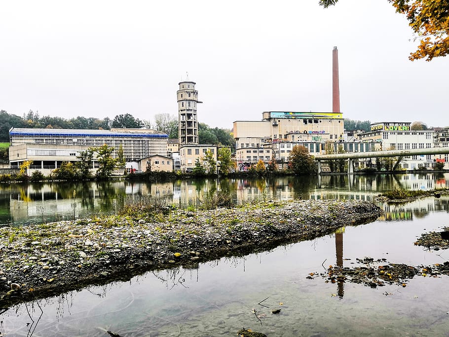 switzerland, industry, old, building, water, places of interest, cloudiness, attisholz