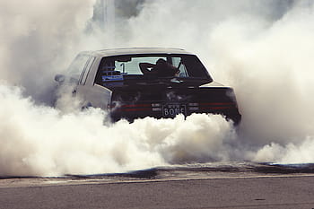 Černá, kupé, uvolnění, bílý, kouř, přízemní, během dne, driftování, auto, vyhořet, táhnout