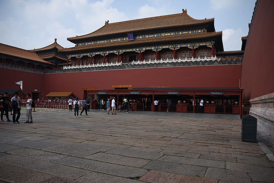 the national palace museum, twilight, china, building, red wall, square, national day, mid-autumn festival national day, wall, the great palace, the meridian gate