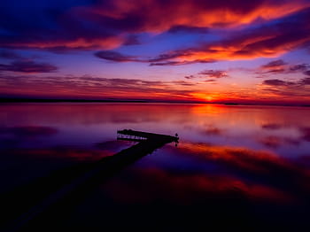 silhouette, dock, golden, hour, lake michigan, water, sky, clouds, sunset, dusk, pier