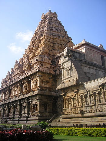 hnědý, beton, chrám, modrý, bílý, nebe, thanjavur, Indie, Hind, indický, hinduismus