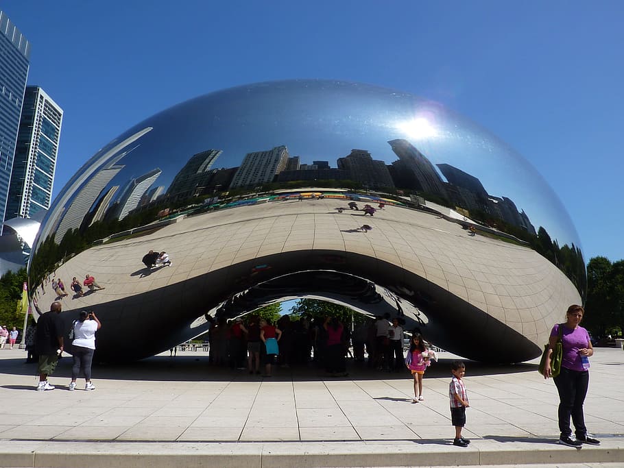 Chicago, Amerika, Zajímavosti, cloud gate sochařství, sochařství, město, postava, socha, umění, usa
