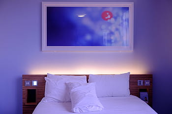 Weiß, Bettwäsche, drei, Kissen, Schlafzimmer, Hotelzimmer, Wandkunst, Unterkunft, Reise, Hotel, Bett