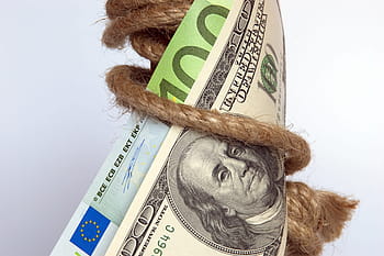 close-up photo, two, banknotes, money, dollar, cents, euro, euro cent, the european union, cash money, coin