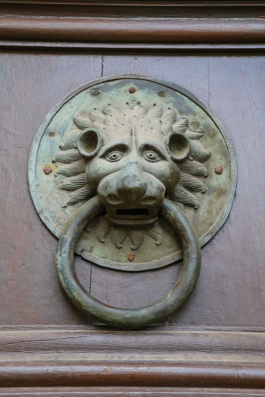 door handle, doorknocker, front door, door, old building, wooden door