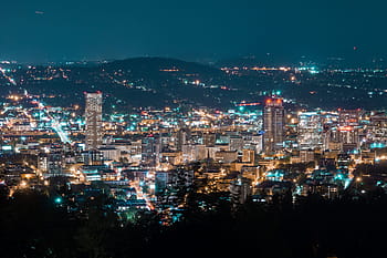 město, Portland, noční záběr, město Portland, městský, noc, usa, panoráma města, městské panorama, městské scény, centrální čtvrti
