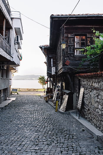 sempit, jalan-jalan, tua, rumah, nessebar kota, kota tua, Nessebar, Bulgaria, musim panas, arsitektur, kota