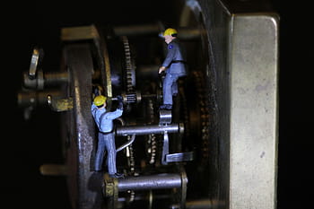 hnutí, mechanika, miniaturní figurky, technologie, hodiny, opravit, kov, ocel, stroj, průmysl, pracovníků